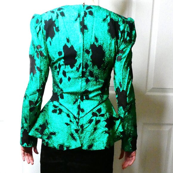 Black Green Dress Size 6 Vintage Midi 50s Shoulder Pads Metallic Sparkling Party - Picture 5 of 14